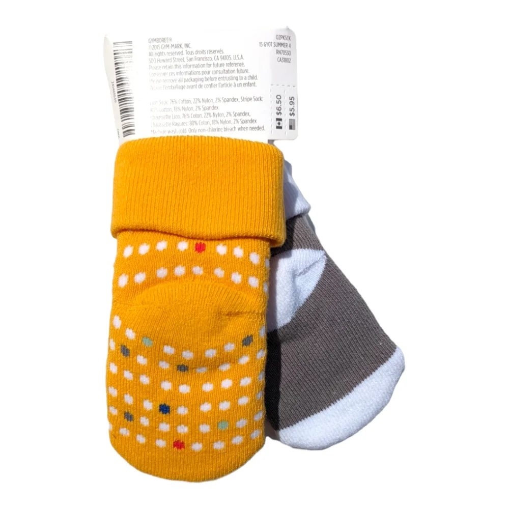 Gymboree 3-6m Giraffe/Dots Yellow/Grey Socks